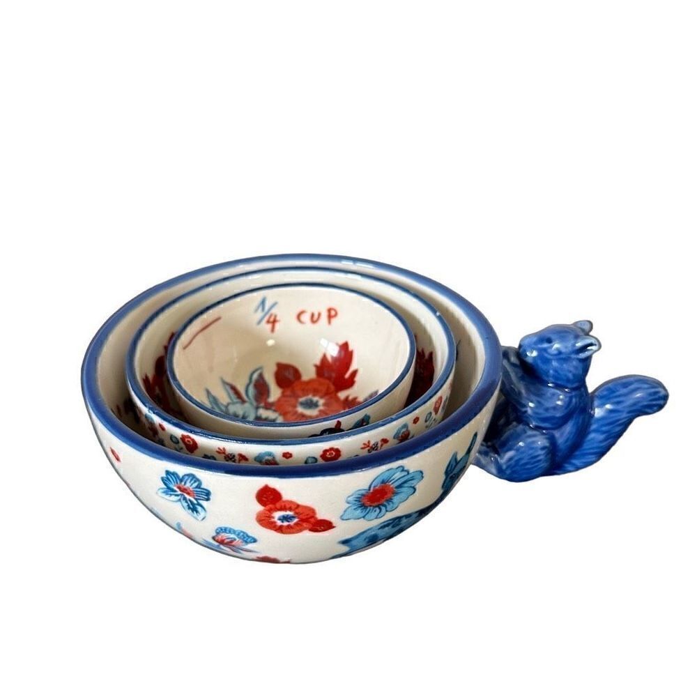 Anthropologie Measuring Cups NATHALIE LETE Set of 3 BIBELOT Squirrel Deer Flora